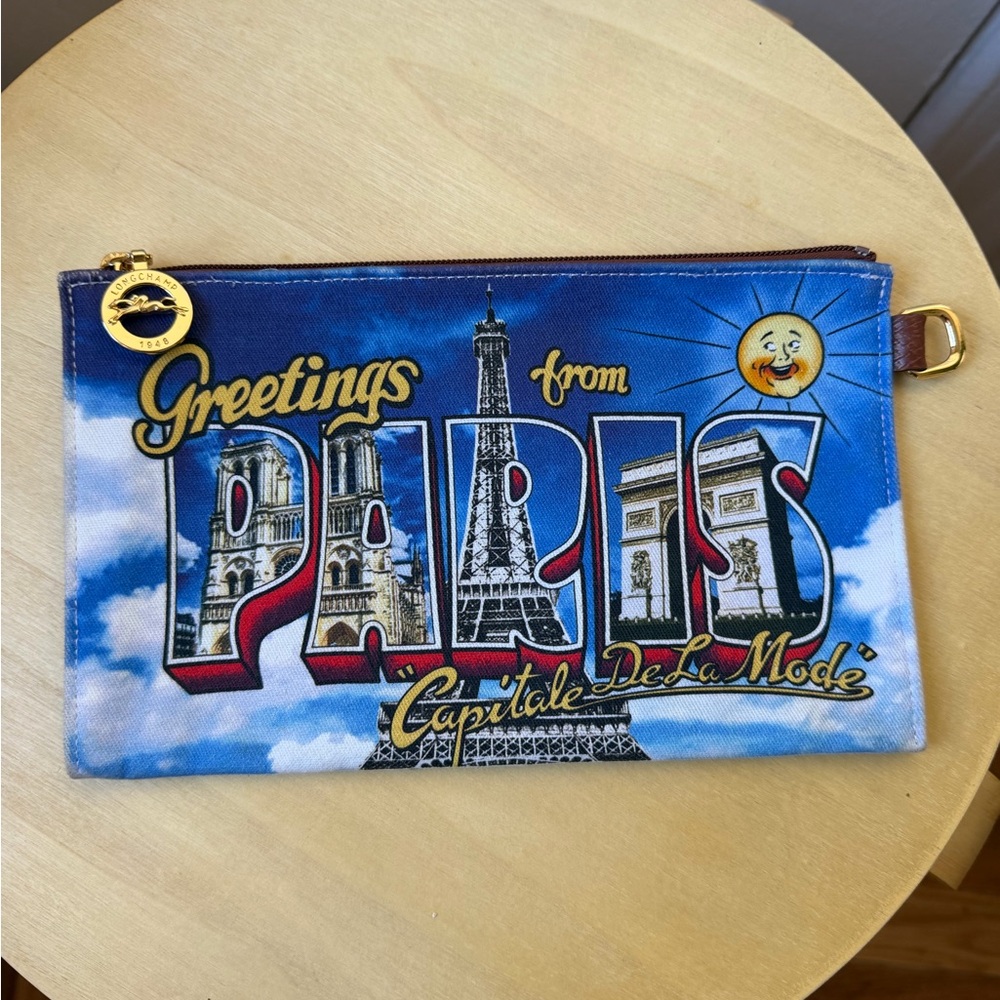 Longchamp x Jeremey Scott Blue and Gold Paris Clutch
